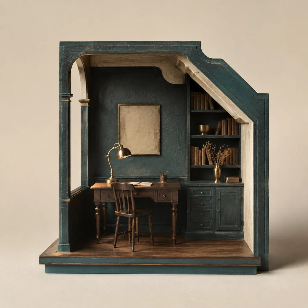 Architectural still life accompanying accounts and identity